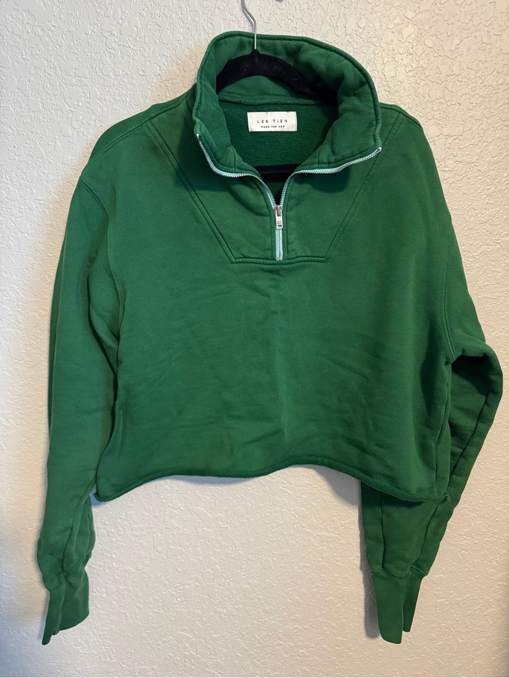 Les Tien Green Half-Zip Cropped Sweatshirt